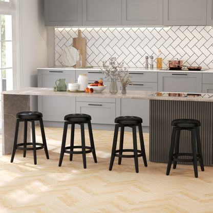 360¬∞ Swivel Upholstered Rubberwood Frame Bar Stool Set of 2 with Footrest-24 inches