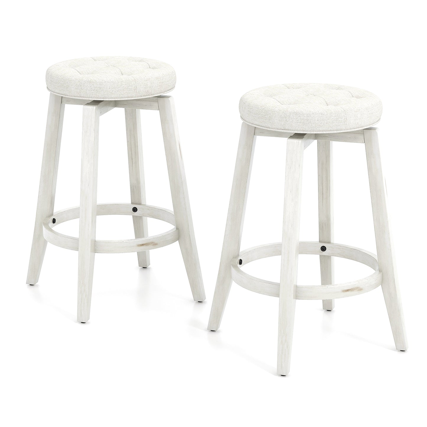 360-Degree Swivel Upholstered Rubberwood Frame Bar Stool Set of 2 with Footrest