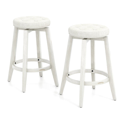 360-Degree Swivel Upholstered Rubberwood Frame Bar Stool Set of 2 with Footrest