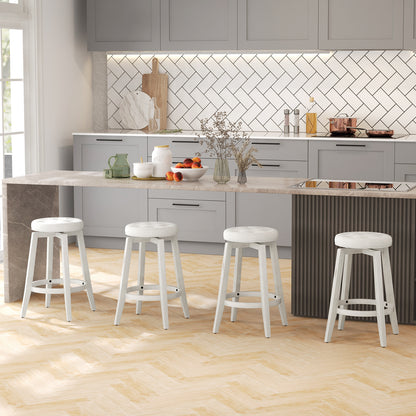 360-Degree Swivel Upholstered Rubberwood Frame Bar Stool Set of 2 with Footrest