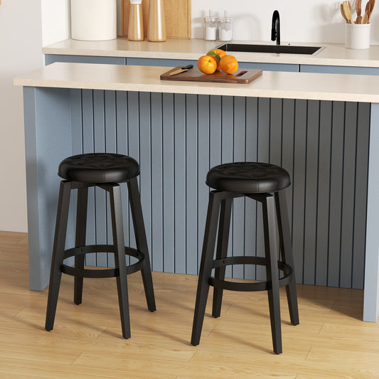 360¬∞ Swivel Upholstered Rubberwood Frame Bar Stool Set of 2 with Footrest-29 inches