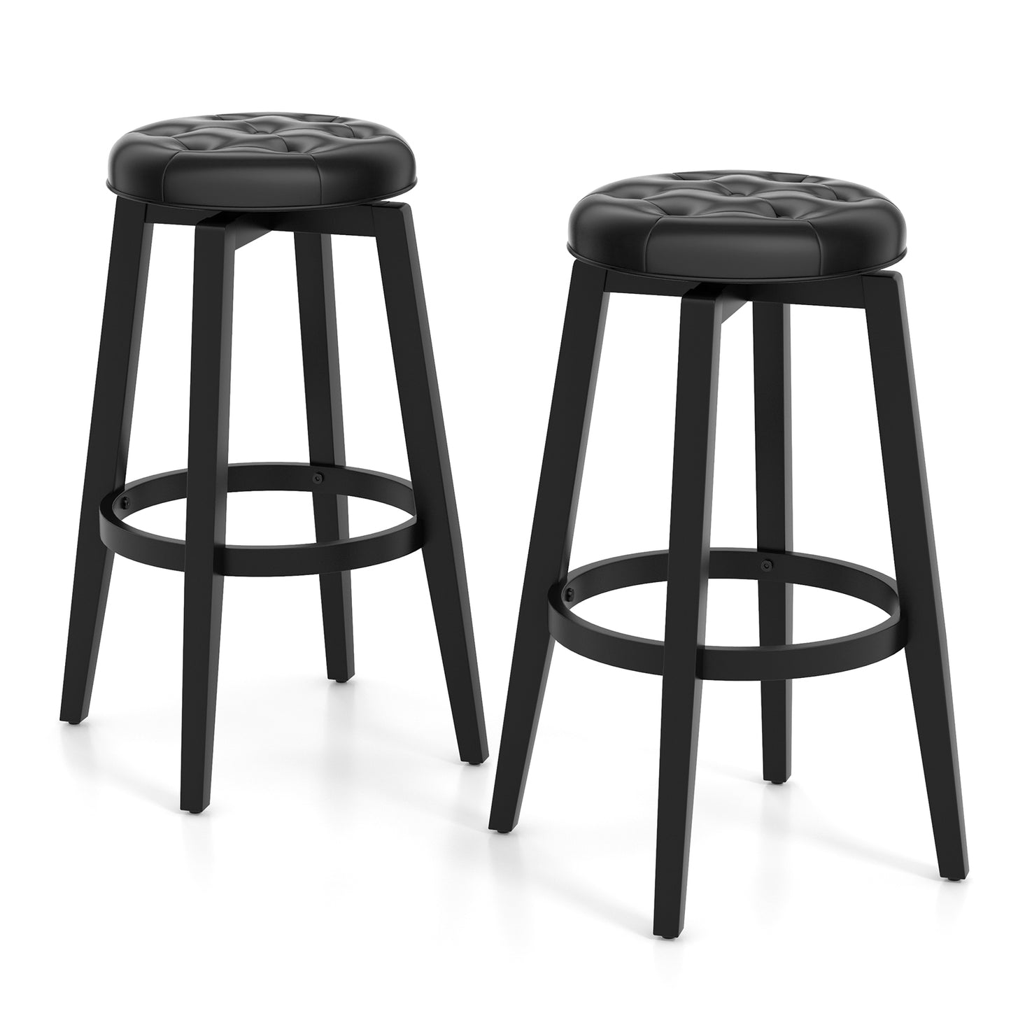 360¬∞ Swivel Upholstered Rubberwood Frame Bar Stool Set of 2 with Footrest-29 inches