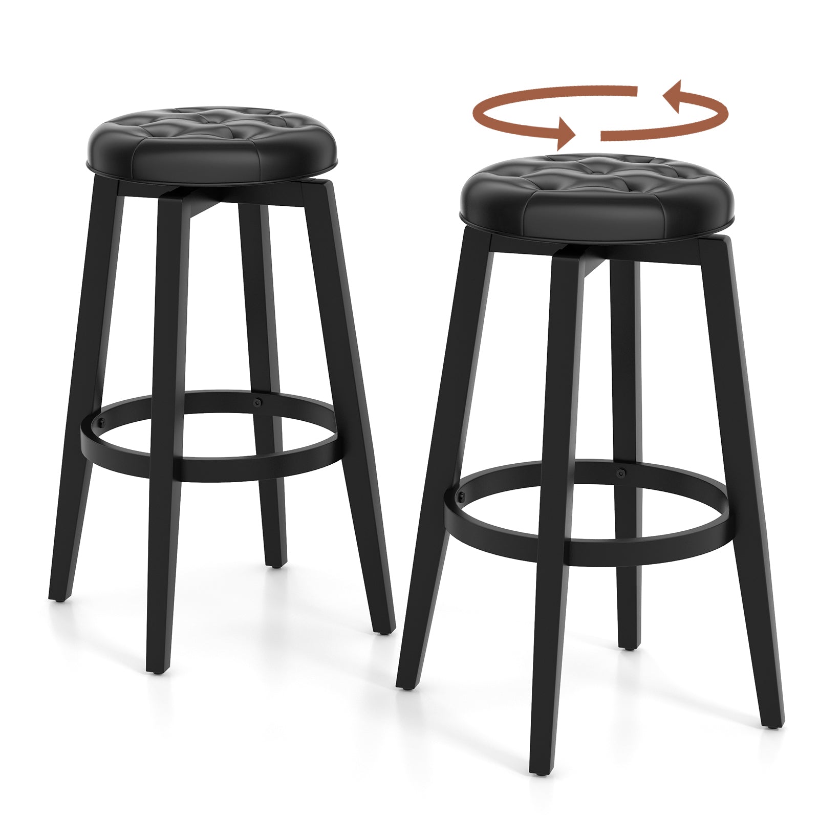 360¬∞ Swivel Upholstered Rubberwood Frame Bar Stool Set of 2 with Footrest-29 inches
