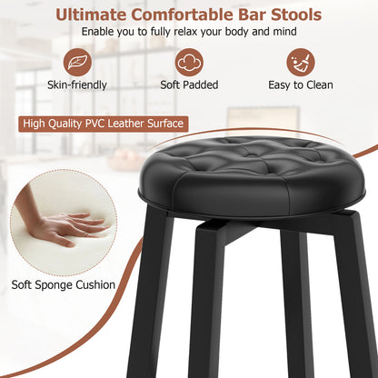 360¬∞ Swivel Upholstered Rubberwood Frame Bar Stool Set of 2 with Footrest-29 inches