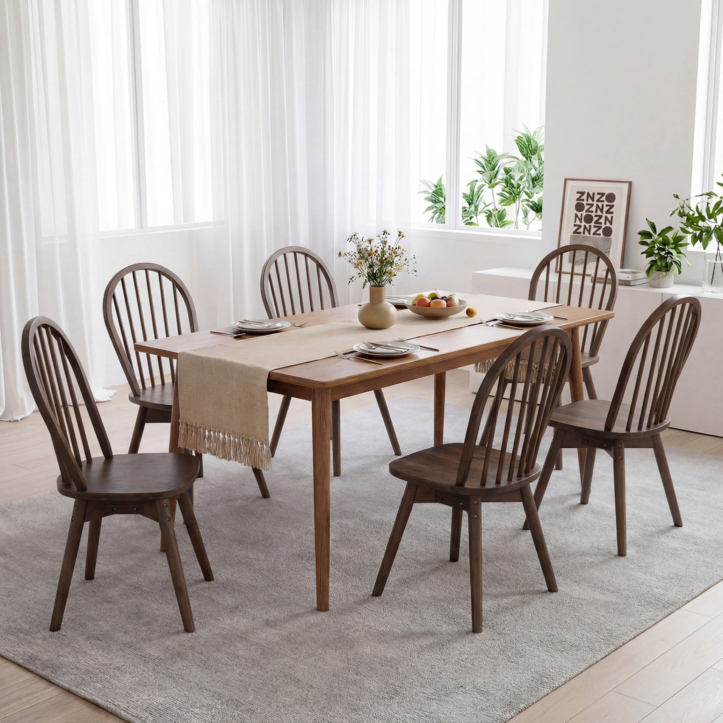 Swivel Windsor Dining Chairs Set of 2 with Solid Rubber Wood Frame