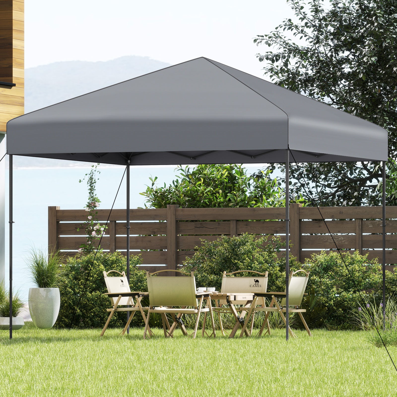 10 X 10 Feet Pop up Canopy Tent with Portable Carrying Bag and 8 Stakes-Gray