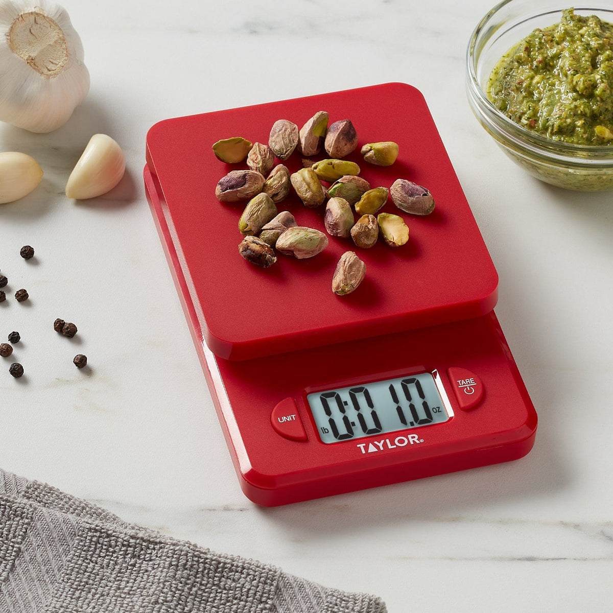 Taylor Compact Digital Kitchen Scale, 11 Lb. Capacity, Red - view 7