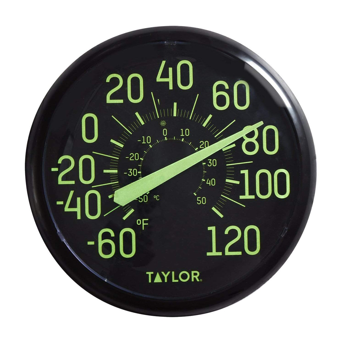 Taylor 13.25-In. Indoor/Outdoor Glow-in-the-Dark Dial Thermometer, Black - view 2