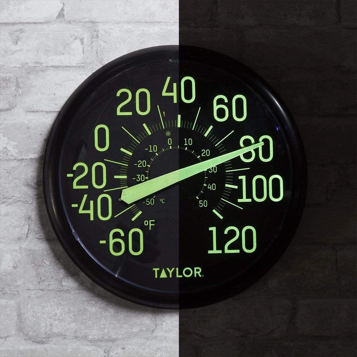 Taylor 13.25-In. Indoor/Outdoor Glow-in-the-Dark Dial Thermometer, Black - view 8