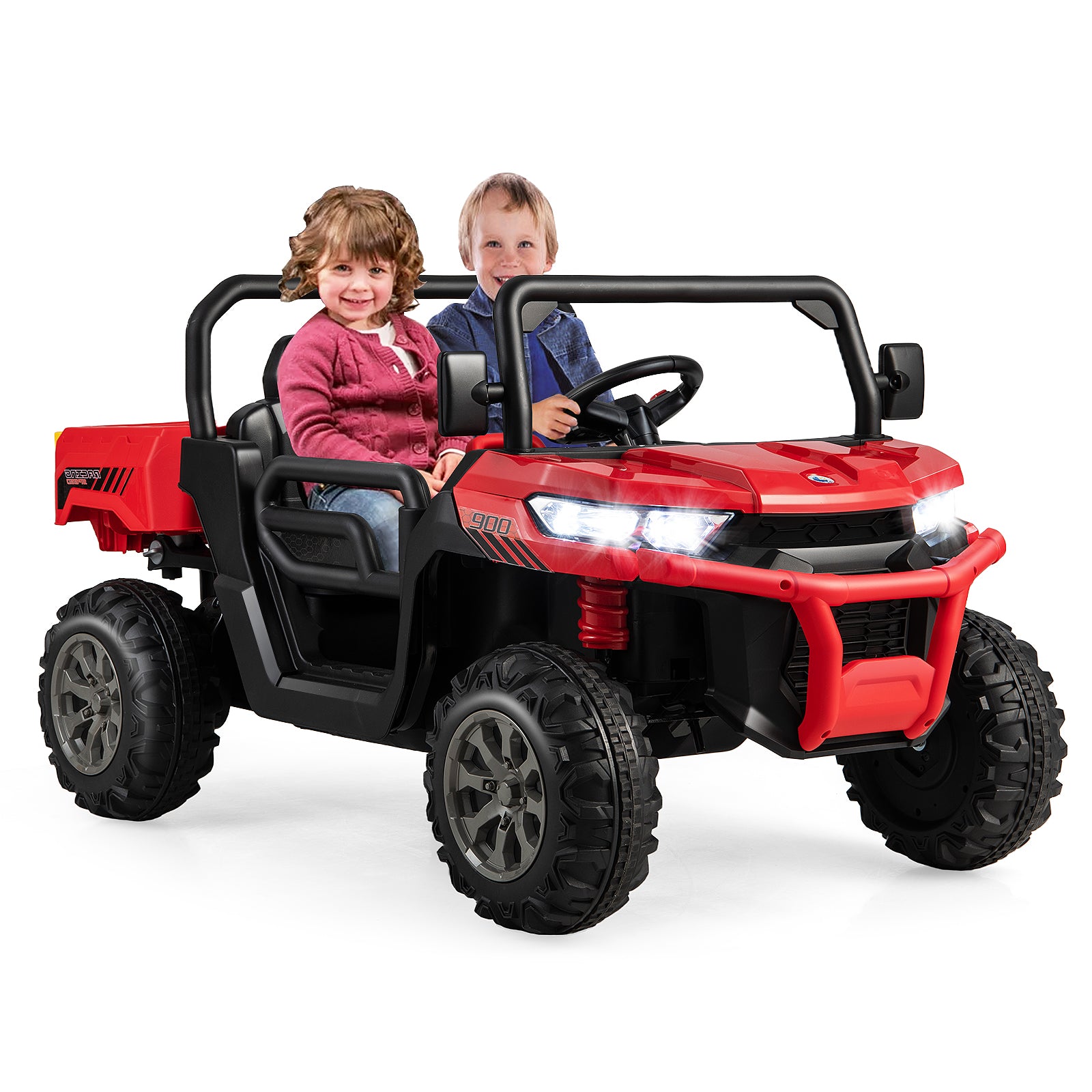 12V 2-Seater Kids Ride On Dump Truck with Dump Bed and Shovel-Purple - Red