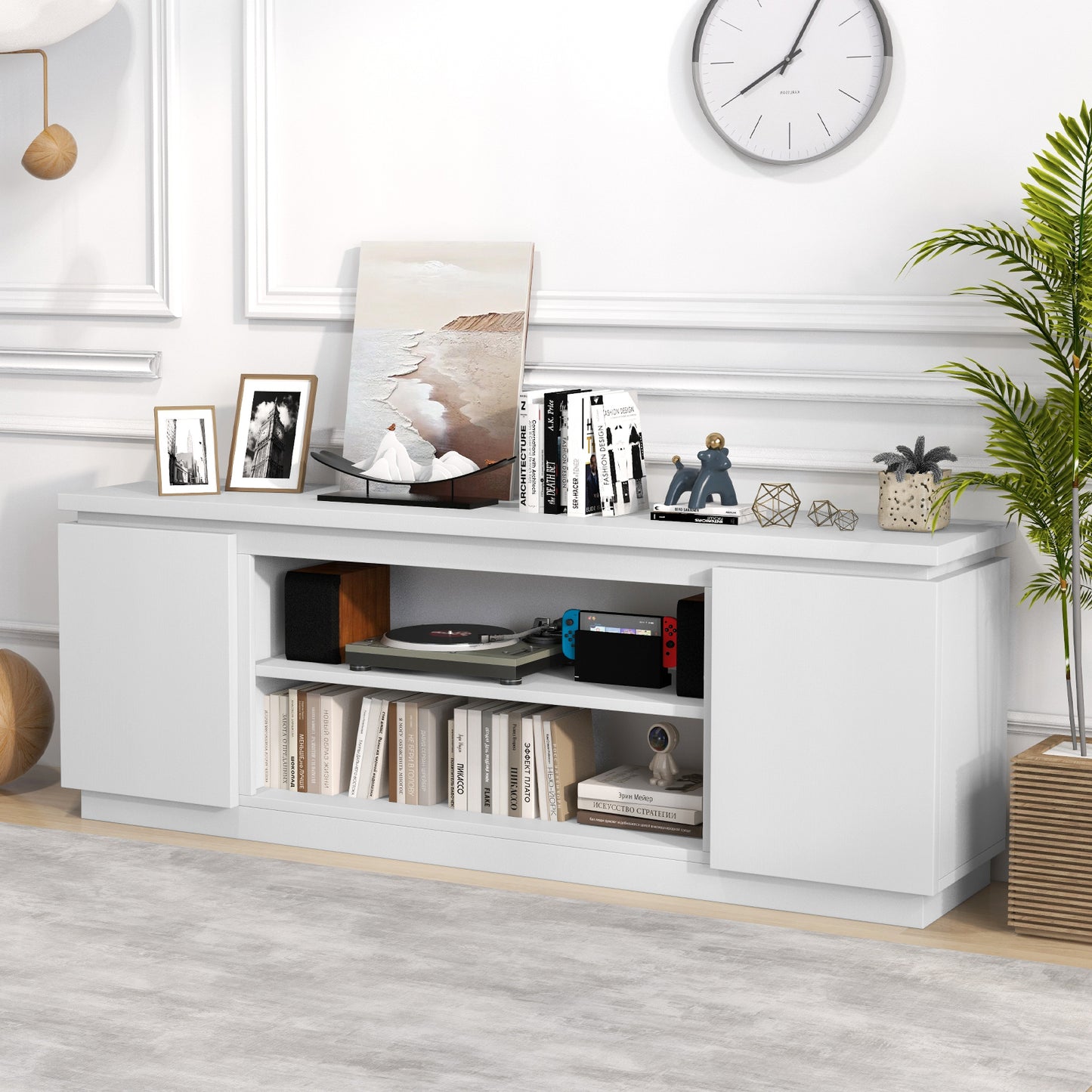 TV Cabinet with 3 Adjustable Shelves and Anti-Tipping Kits for TVs up to 80 Inch