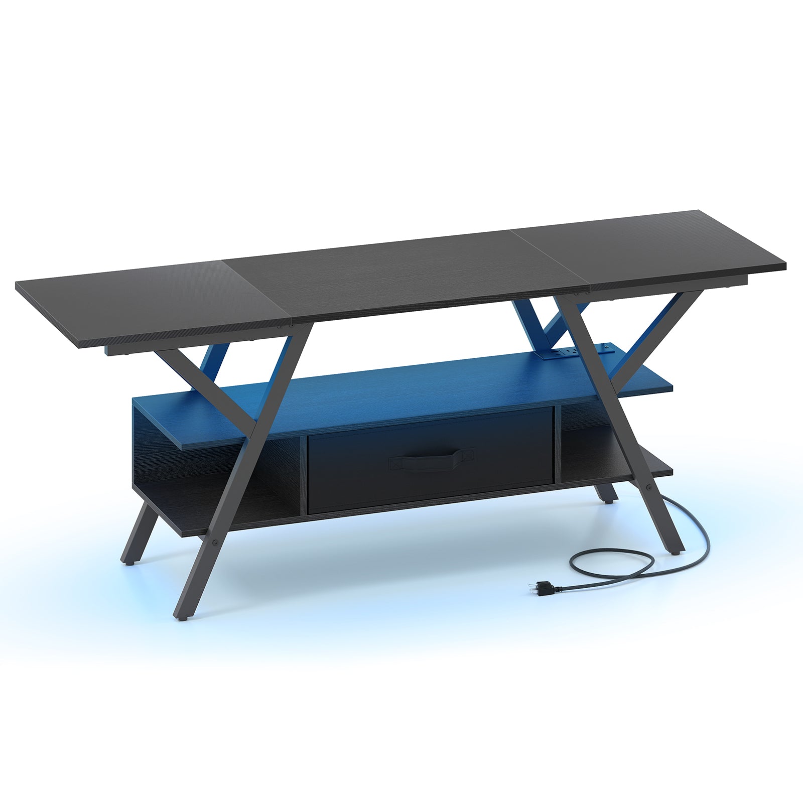 TV Stand for 65 Inch TVs with Power Outlets and LED Lights-Black