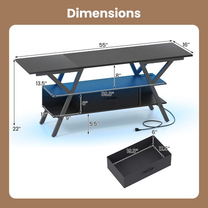 TV Stand for 65 Inch TVs with Power Outlets and LED Lights-Black