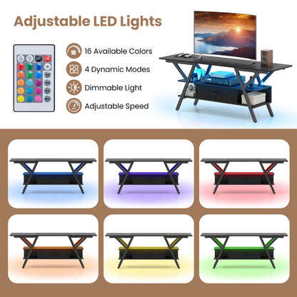 TV Stand for 65 Inch TVs with Power Outlets and LED Lights-Black