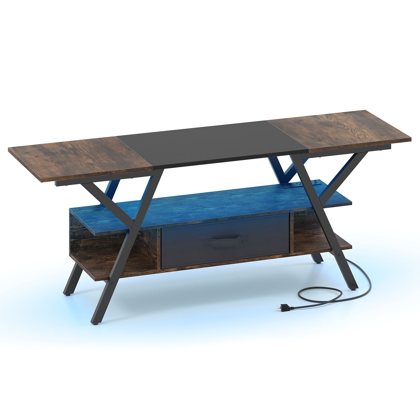 TV Stand for 65 Inch TVs with Power Outlets and LED Lights-Rustic Brown