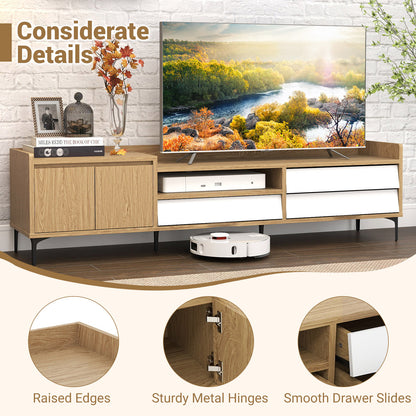 TV Stand for TVs up to 80 Inch Mid Century Modern Entertainment Center with Storage Cabinet-Natural