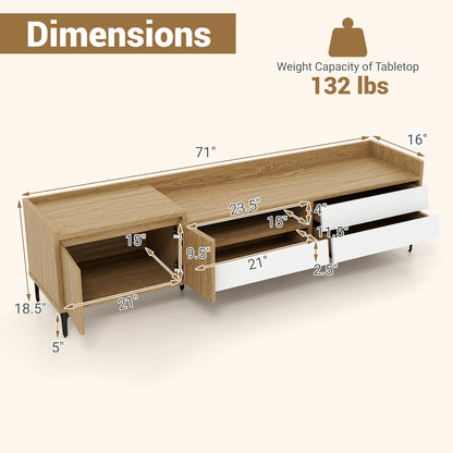TV Stand for TVs up to 80 Inch Mid Century Modern Entertainment Center with Storage Cabinet-Natural