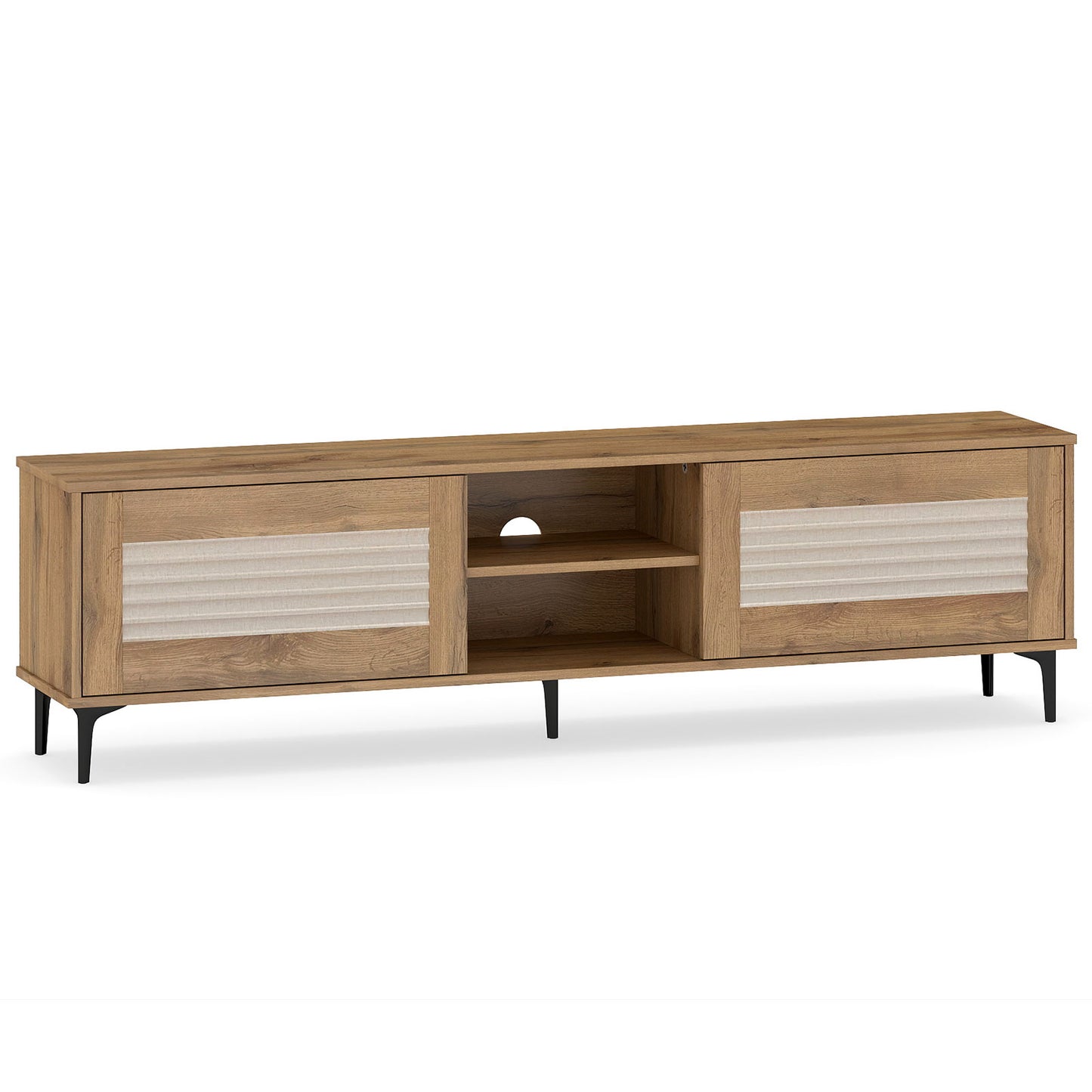 TV Stand for TVs up to 70 Inch Waveform Fluted Entertainment Center-Oak