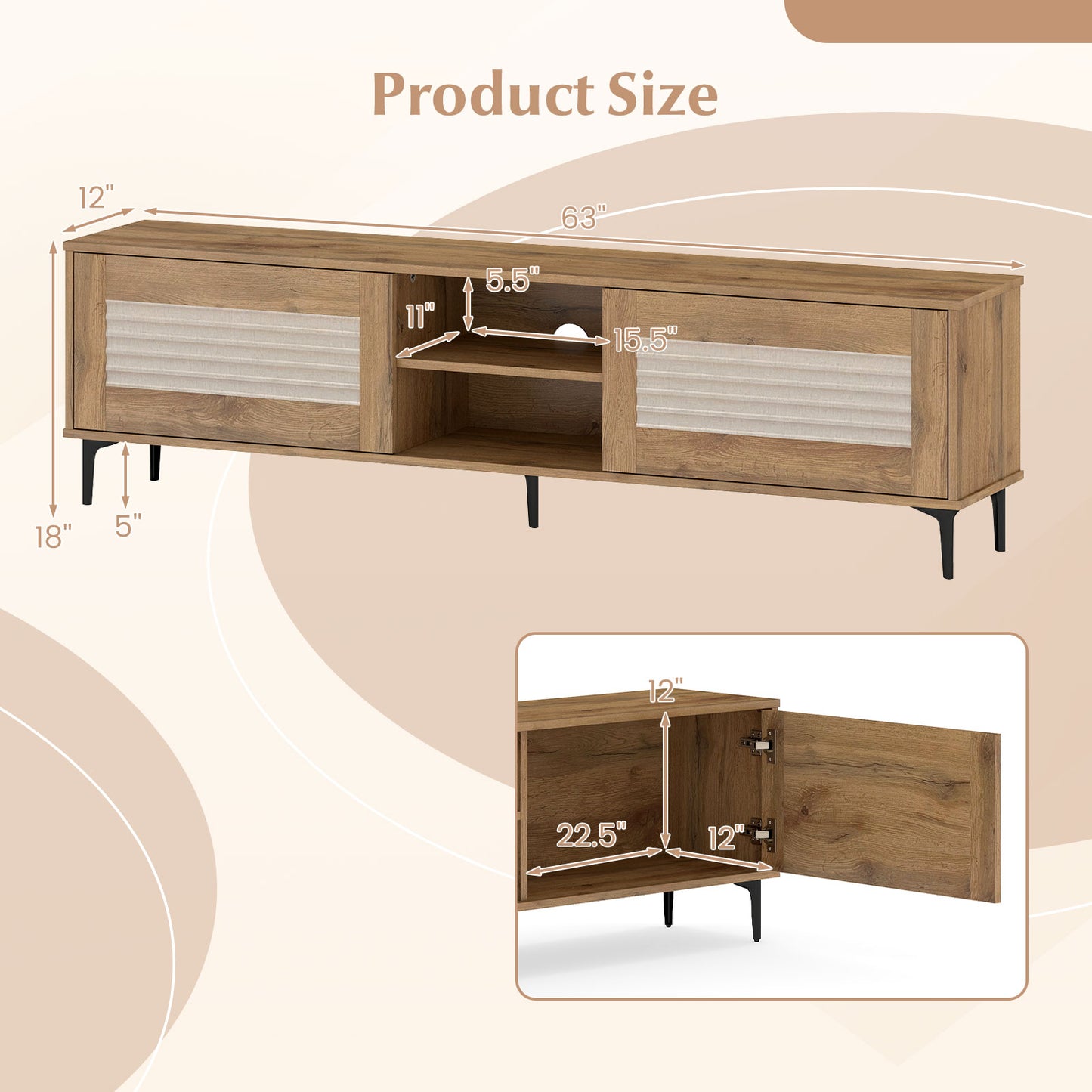 TV Stand for TVs up to 70 Inch Waveform Fluted Entertainment Center-Oak