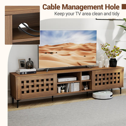 TV Stand for TVs up to 80" with 2 Doors and Storage Cabinets-Walnut