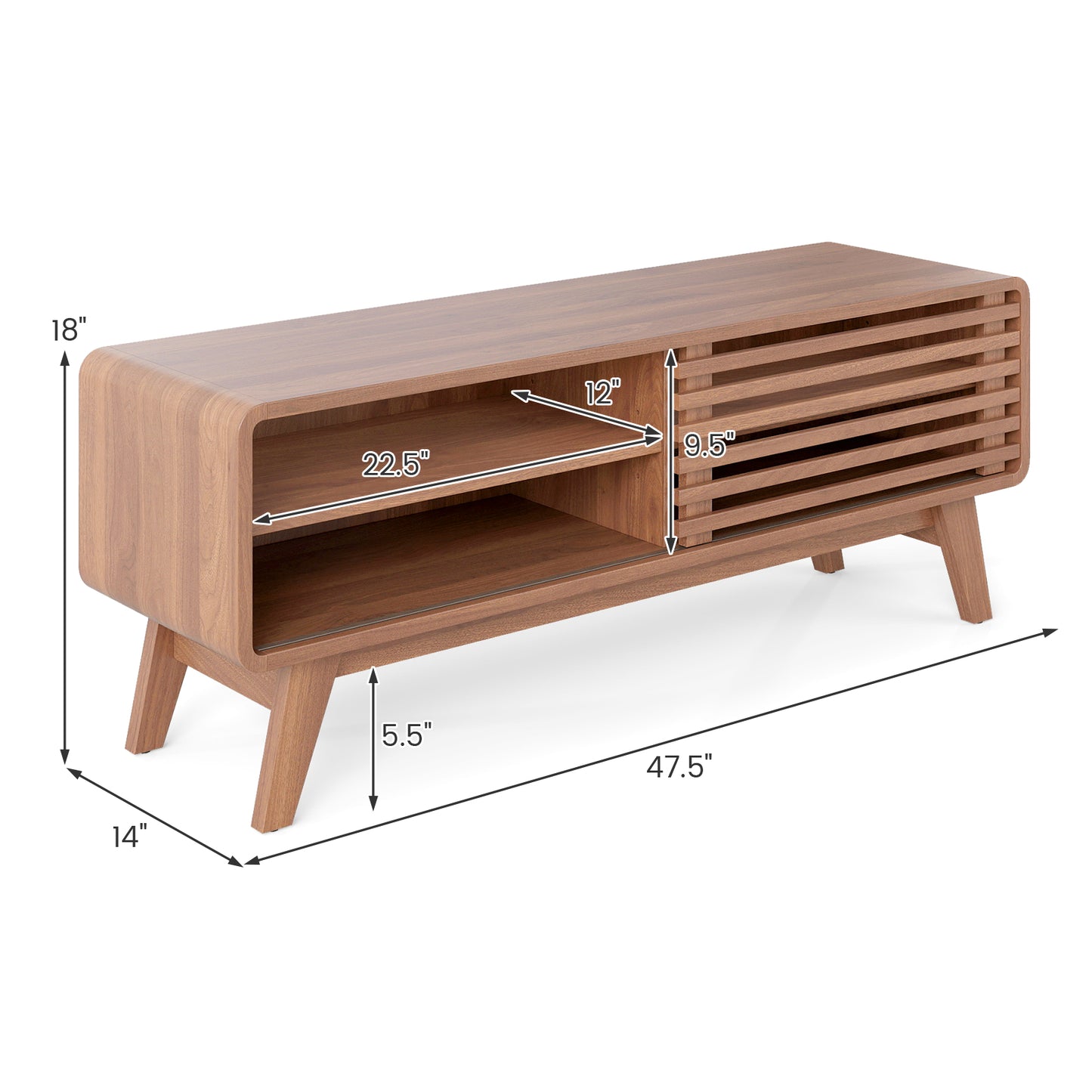 TV Stand for TVs up to 55" with Sliding Door and Adjustable Shelves for Living Room-Brown