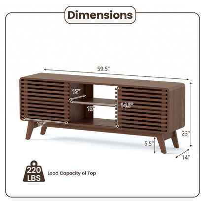 TV Stand for TVs up to 65" with Sliding Doors and Adjustable Shelves for Living Room-Walnut