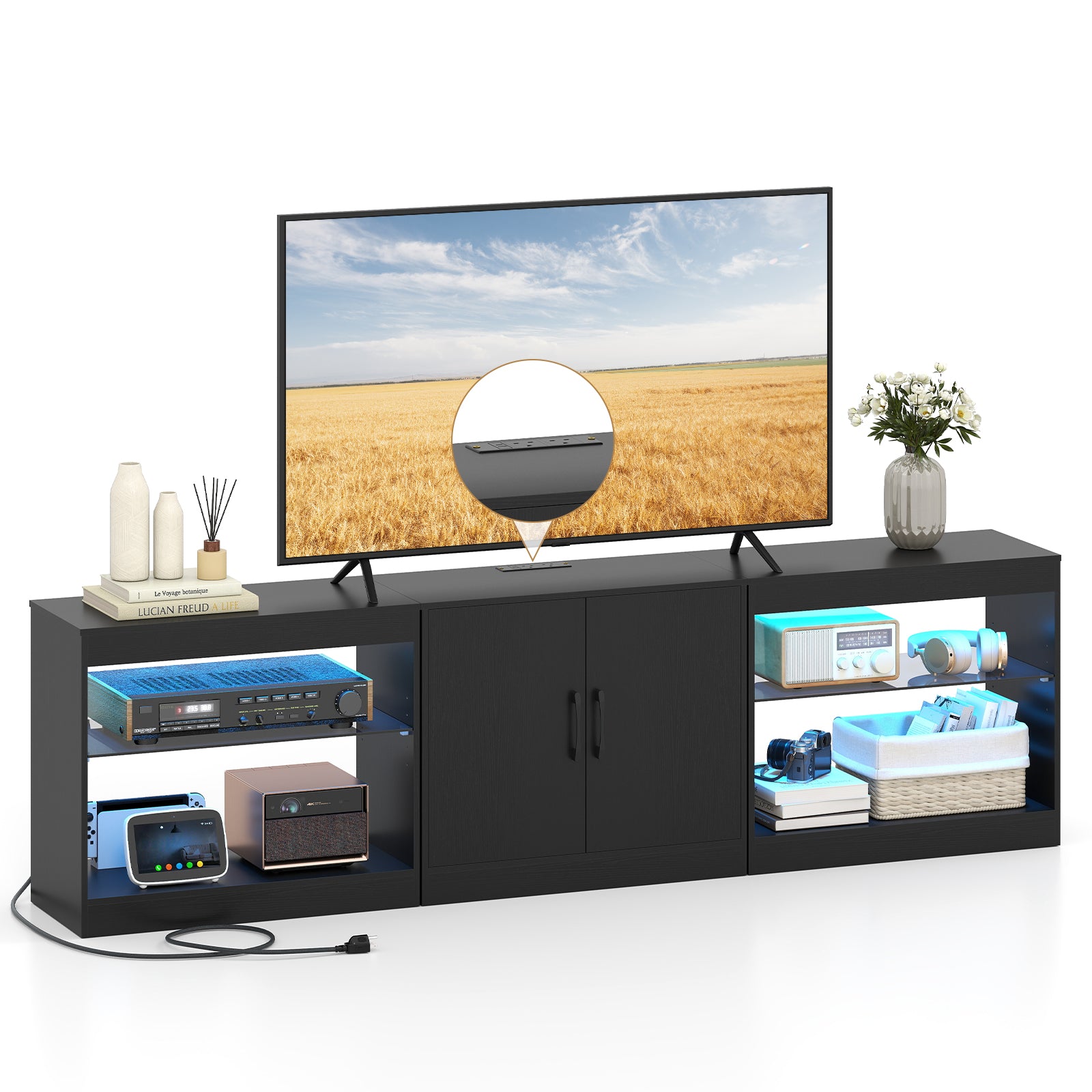 TV Stand for TVs up to 85 Inches LED Entertainment Center with Power Outlets-Black