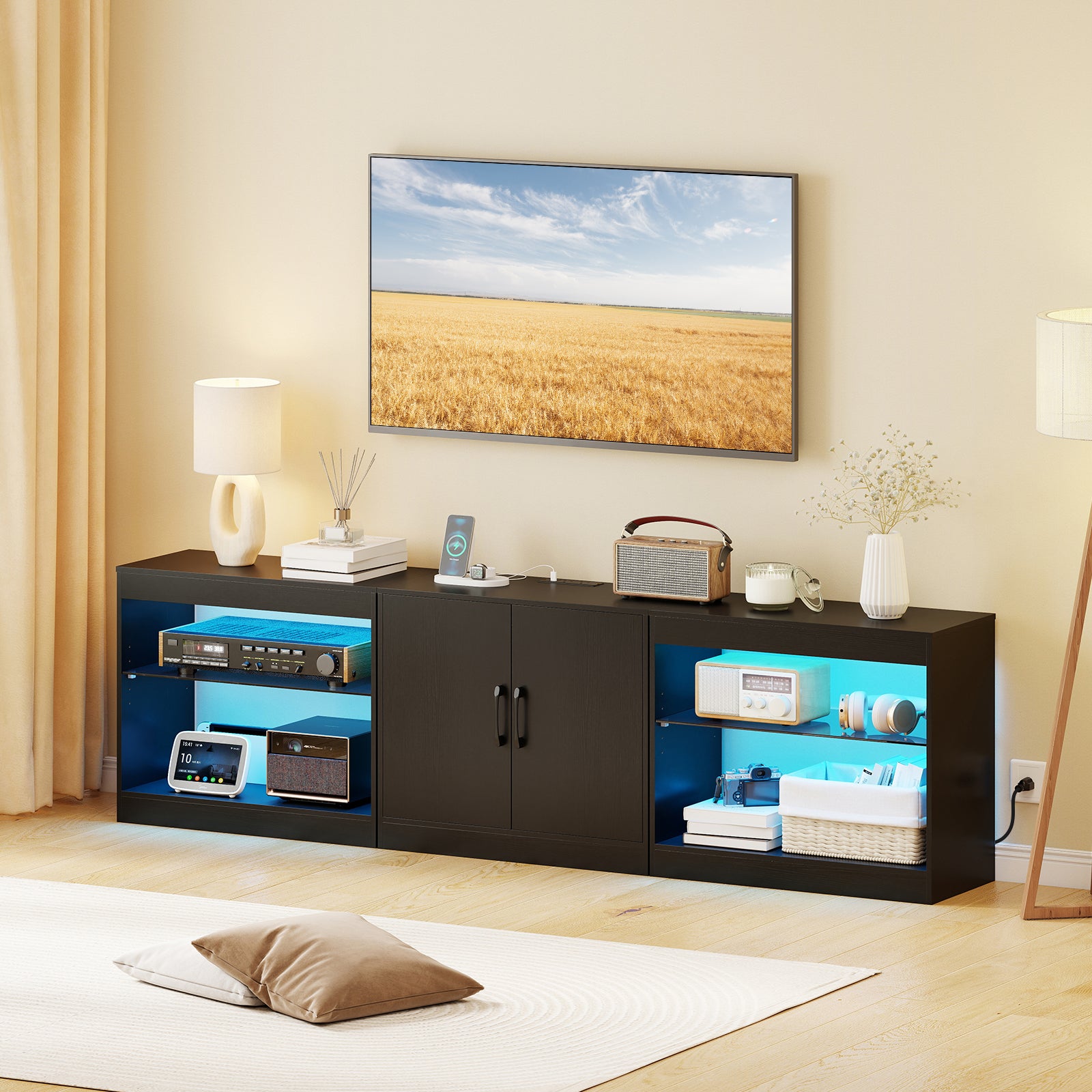 TV Stand for TVs up to 85 Inches LED Entertainment Center with Power Outlets-Black