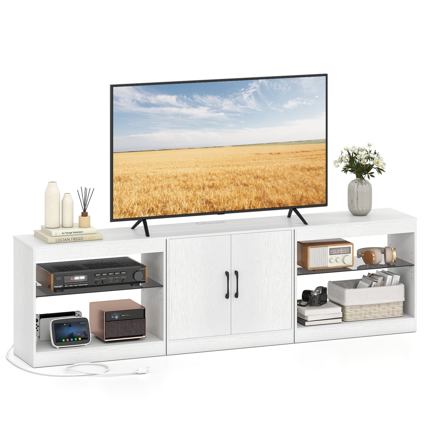 TV Stand for TVs up to 85 Inches LED Entertainment Center with Power Outlets-White