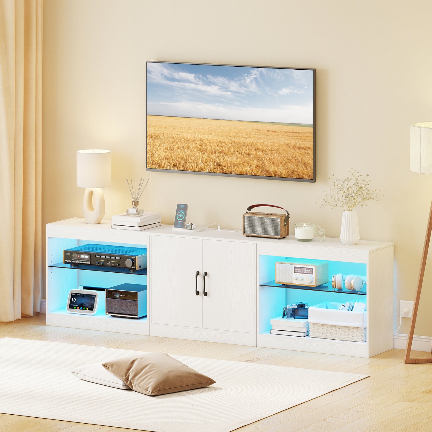 TV Stand for TVs up to 85 Inches LED Entertainment Center with Power Outlets-White