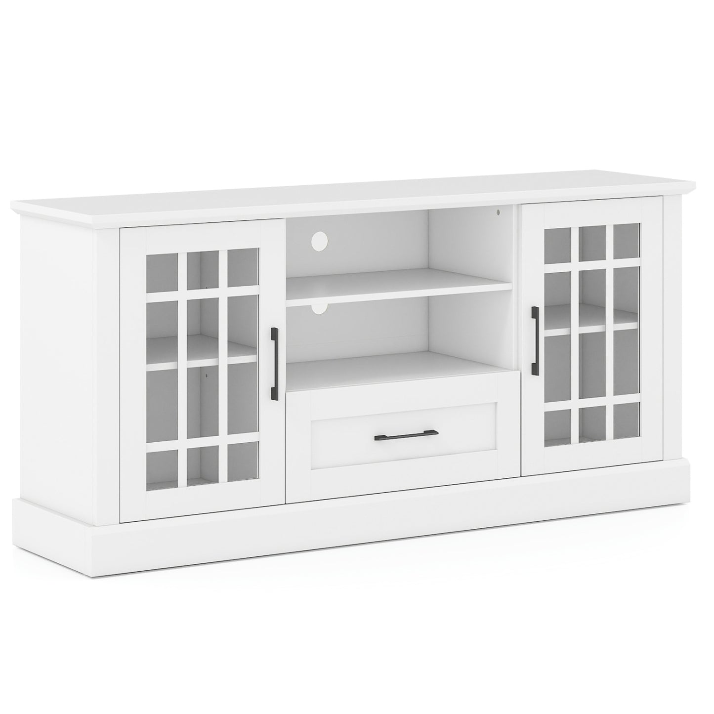 TV Stand for TVs up to 70 with Glass Doors Cubbies and Drawer-Green - White