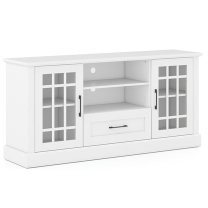 TV Stand for TVs up to 70 with Glass Doors Cubbies and Drawer-Green - White