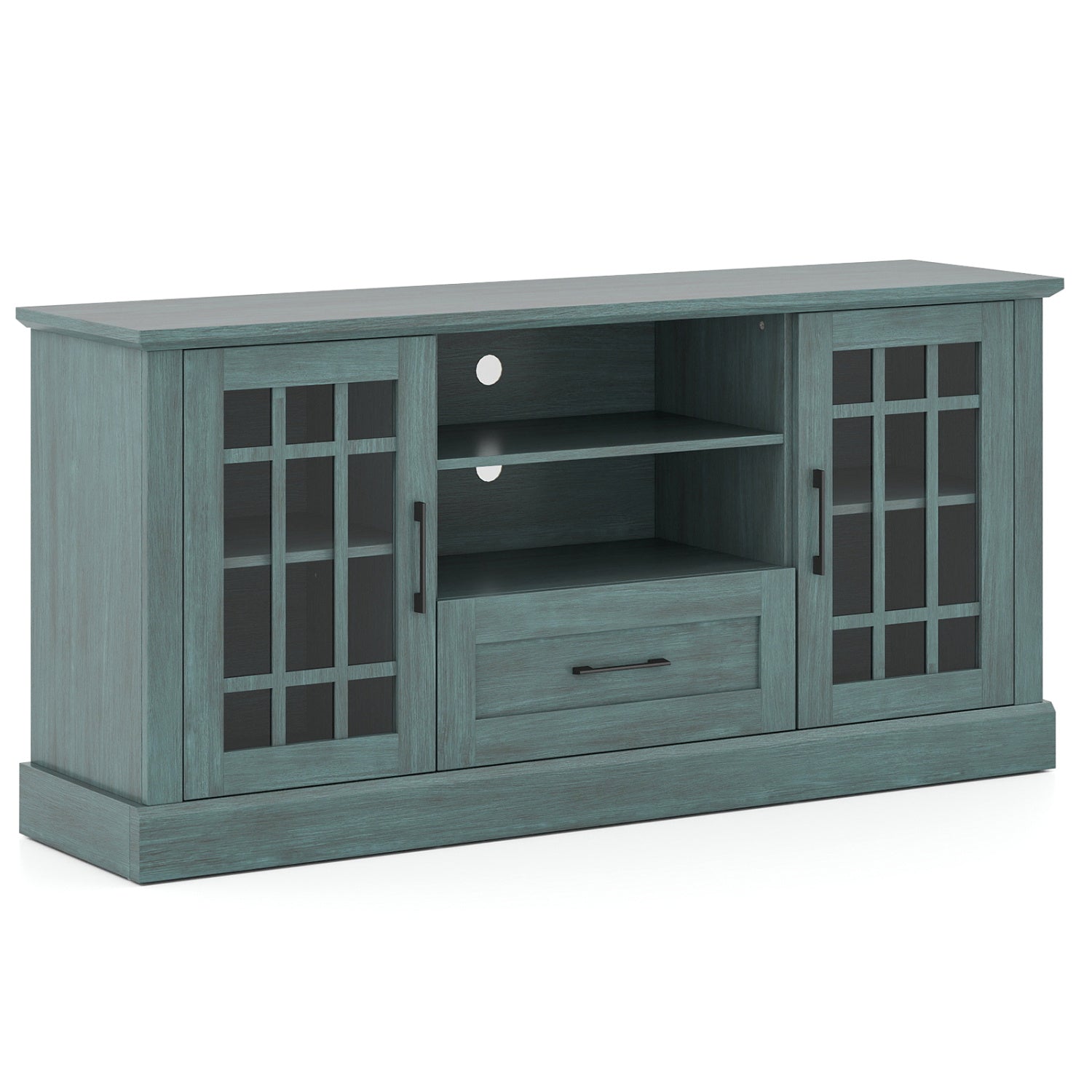 TV Stand for TVs up to 70 with Glass Doors Cubbies and Drawer-Green - Green