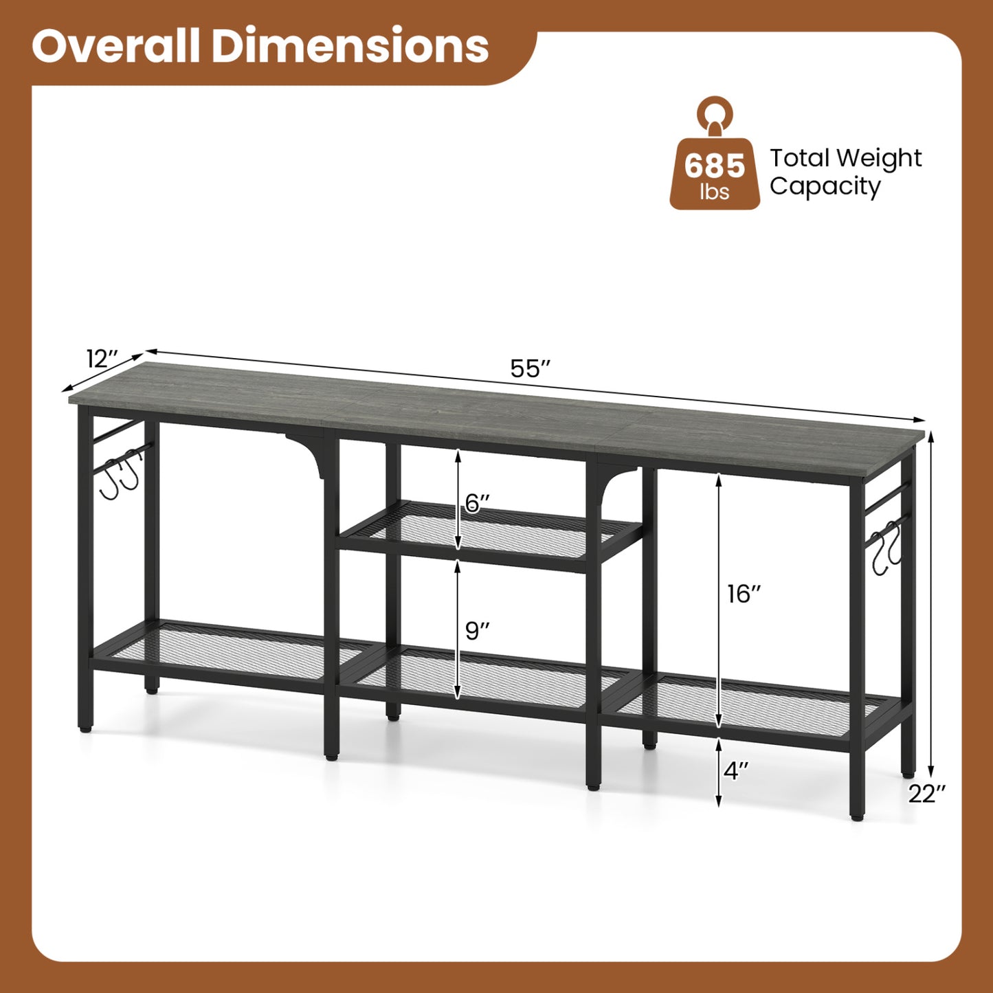 TV Stand for TVs up to 65 Inch with 3-Tier Open Shelves