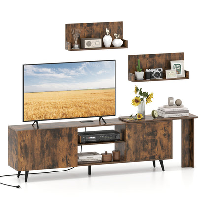 85-Inch TV Stand with Charging Station and Wall Shelves