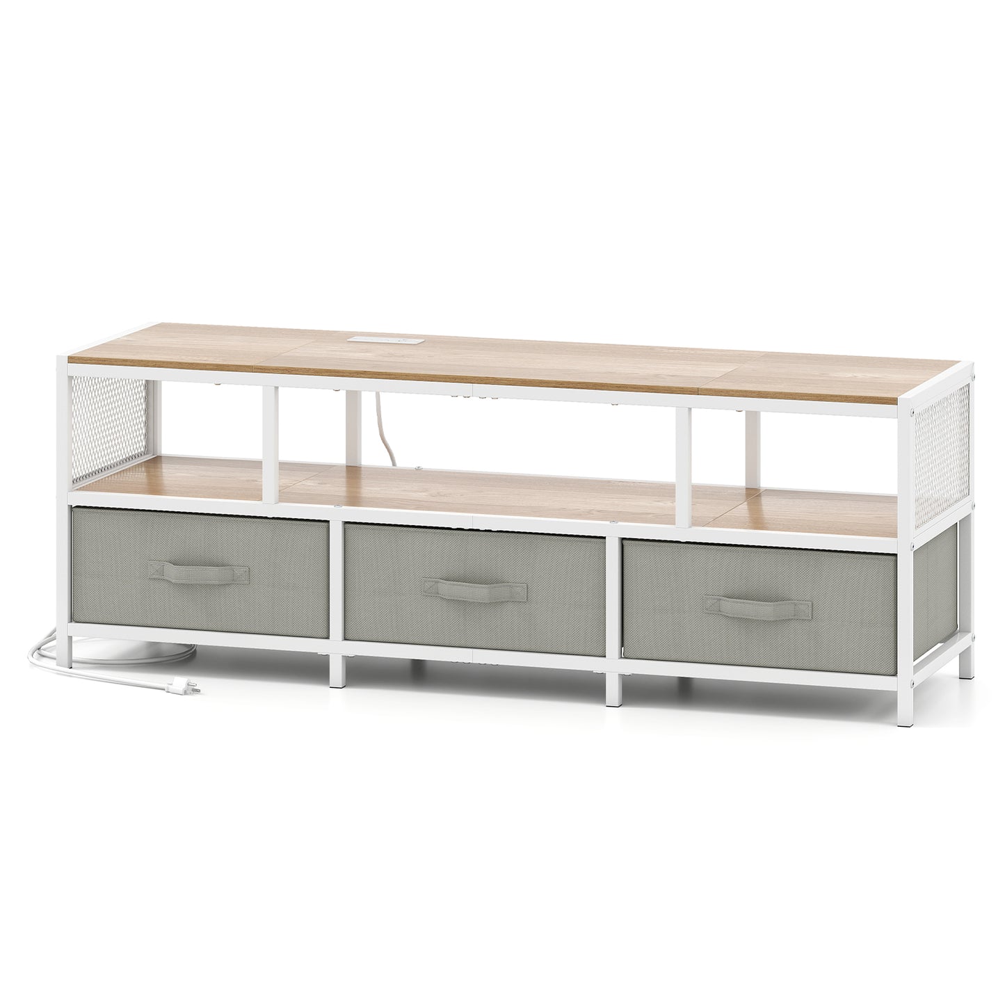 TV Stand for TVs up to 65 Inches with Power Outlets USB Charging-Natural - Natural