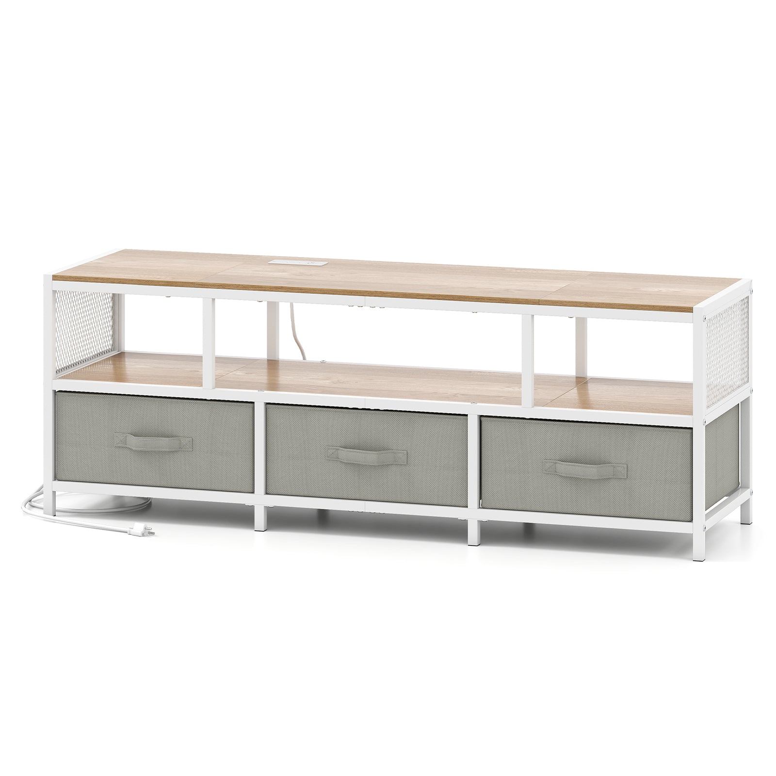 TV Stand for TVs up to 65 Inches with Power Outlets USB Charging-Natural - Natural