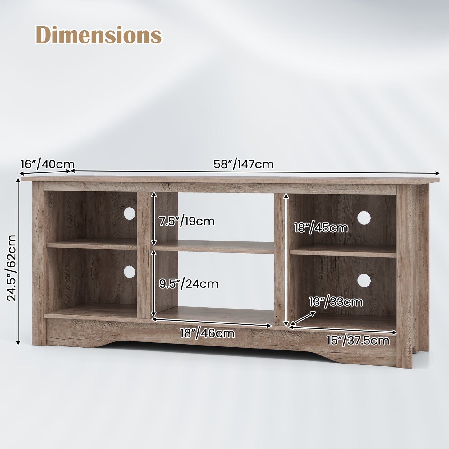 TV Stand for up to 65 Inch Flat Screen TVs with Adjustable Shelves for 18 Inch Electric Fireplace (Not Included)-Gray