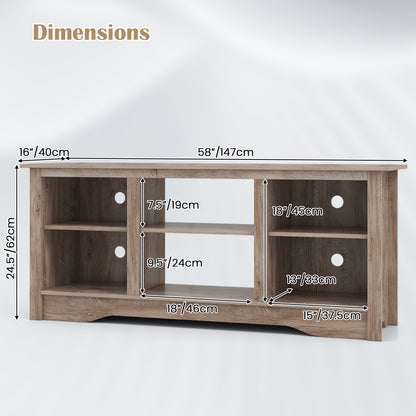 TV Stand for up to 65 Inch Flat Screen TVs with Adjustable Shelves for 18 Inch Electric Fireplace (Not Included)-Gray