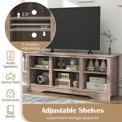 TV Stand for up to 65 Inch Flat Screen TVs with Adjustable Shelves for 18 Inch Electric Fireplace (Not Included)-Gray
