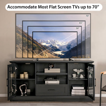 TV Stand for TVs up to 70 with Glass Doors Cubbies and Drawer