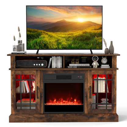 TV Stand with Electric Fireplace LED Lights and Remote Controls for TVs Up to 40 Inch-Black - Rustic Brown