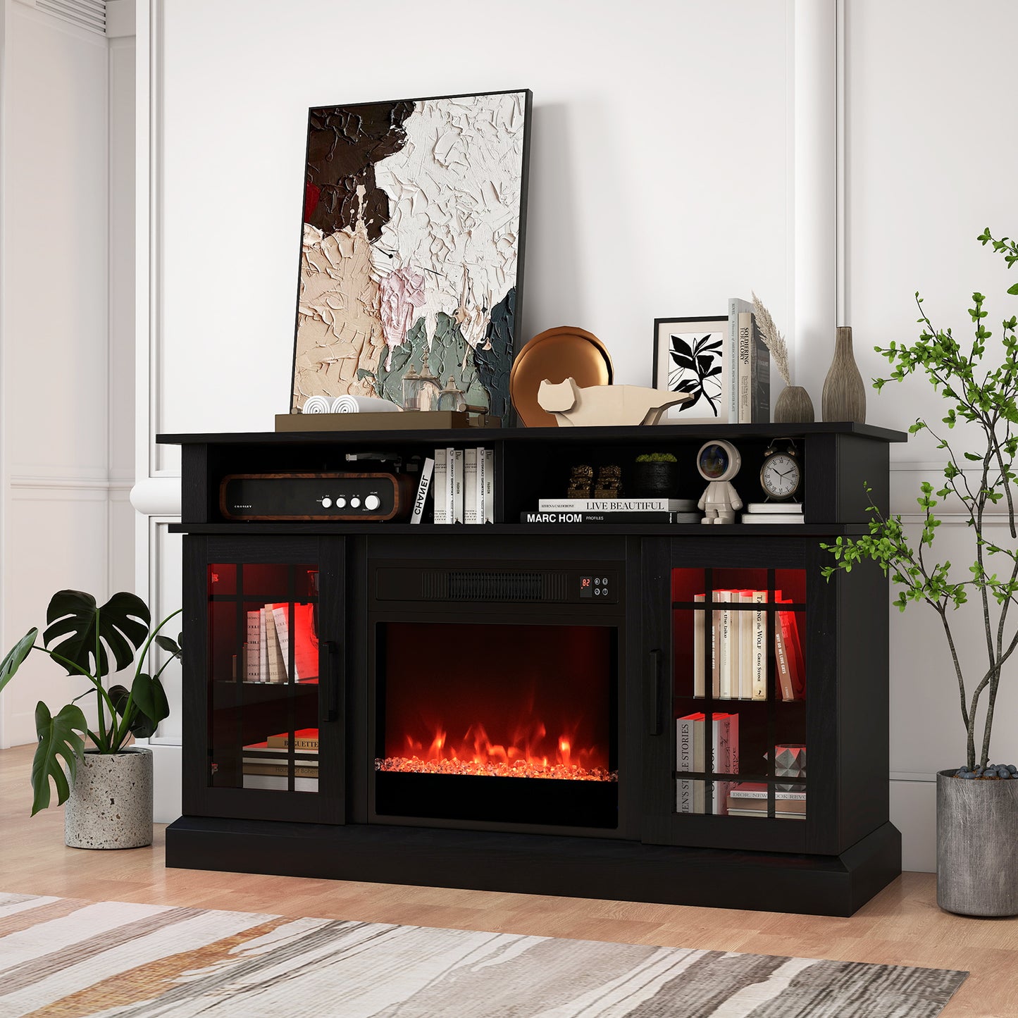 TV Stand with Electric Fireplace LED Lights and Remote Controls for TVs Up to 40 Inch