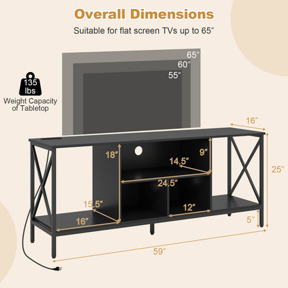 TV Stand with LED Lights for 65 Inch TV Entertainment Center with Power Outlets