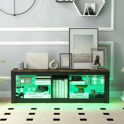 Modern TV Stand with LED Light and Adjustable Shelves for TVs up to 65 inch-Brown