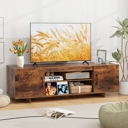 TV Stand with Power Outlet and 2 Cable Holes for 65 Inch TVs-Rustic Brown