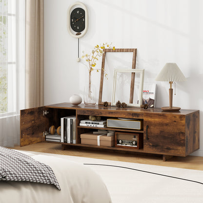 TV Stand with Power Outlet and 2 Cable Holes for 65 Inch TVs-Rustic Brown