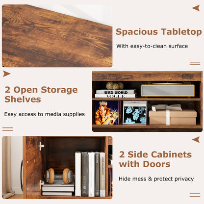 TV Stand with Power Outlet and 2 Cable Holes for 65 Inch TVs-Rustic Brown