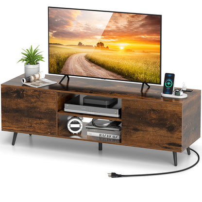 TV Stand with Power Outlets and Adjustable Shelf for 60 Inch TVs