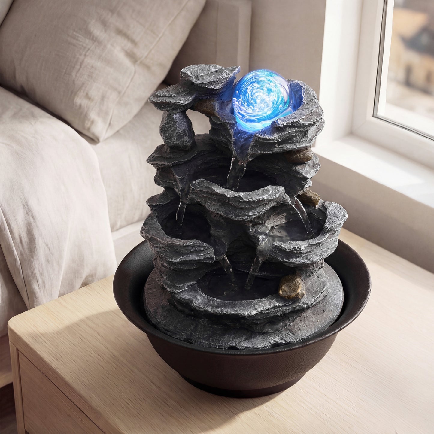 Tabletop Water Fountain with Rolling Crystal Ball and Color-Changing LED Light